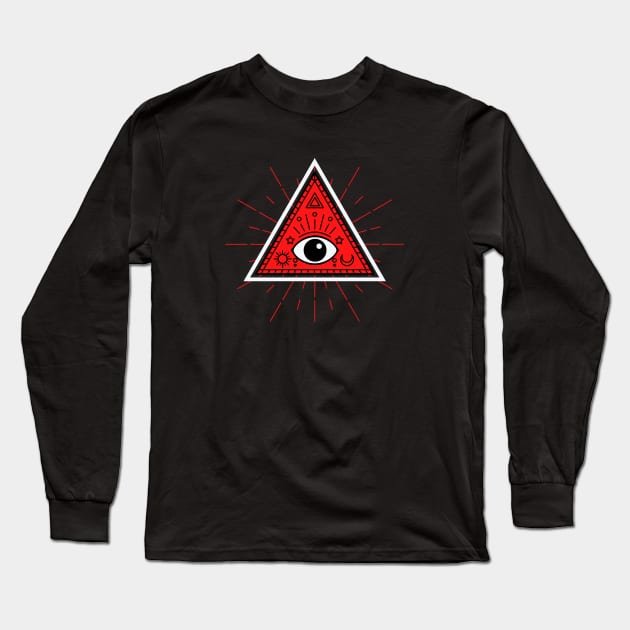 All Seeing eye - Red with white outline Long Sleeve T-Shirt by Just In Tee Shirts